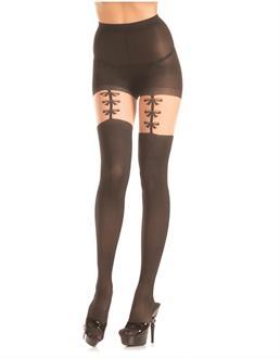 Opaque pantyhose with faux bow garterstrap detail