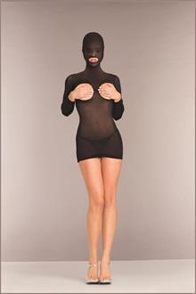 Opaque cupless hooded minidress