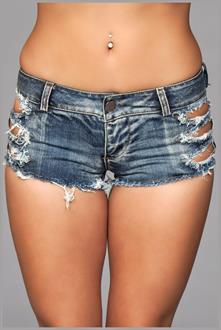 Distressed Side Cutout Shorts - Medium Wash