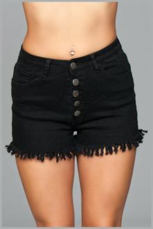 Fringed Button Up Shorts - Black