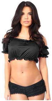 Black Short Sleeve Peasant Top