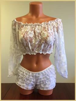 White Sheer Lace Long Sleeve Peasant Top
