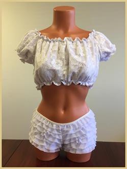 White Lined Lace Short Sleeve Peasant Top