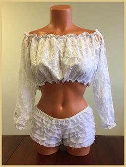 White Lined Lace Long Sleeve Peasant Top