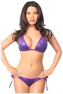 Purple Sequin Pucker Back Bikini