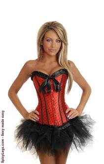 Red Burlesque Polka Dot Corset and Pettiskirt