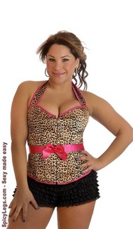 Plus Size Leopard Halter Pin-Up Burlesque Corset