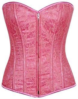 Lavish Pastel Pink Lace Front Zipper Corset