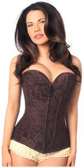 Lavish Dark Brown Lace Overbust Corset w/Zipper