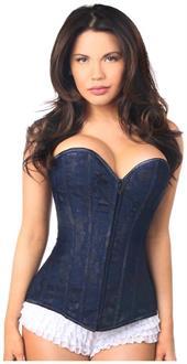 Lavish Navy Blue Lace Overbust Corset w/Zipper