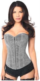 Lavish Silver Glitter Front Zipper Corset