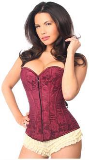 Lavish Wine Lace Overbust Corset w/Zipper