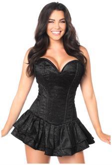 Top Drawer Black Glitter Steel Boned Corset Dress
