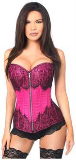 Top Drawer Fuchsia Brocade Steel Boned Corset w/Black Eyelash Lace