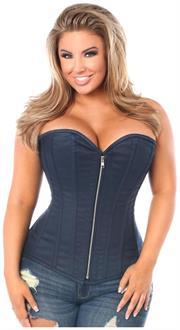 Top Drawer Navy Blue Cotton Steel Boned Overbust Corset w/Zipper