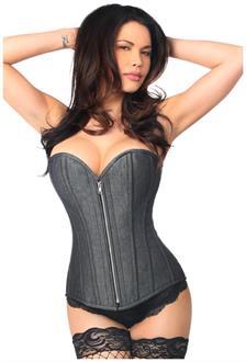 Top Drawer Denim Black Steel Boned Overbust Corset w/Zipper