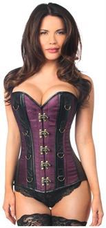 Top Drawer Plum Brocade and Faux Leather Steel Boned Corset