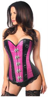 Top Drawer Pink Brocade and Faux Leather Steel Boned Corset