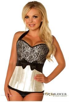 Top Drawer Ivory Lace and Bow Halter Steel Boned Corset