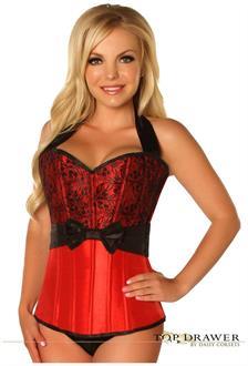 Top Drawer Red Lace and Bow Halter Steel Boned Corset