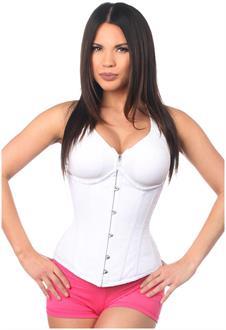 Top Drawer White Cotton Steel Boned Underbust Corset w/Busk Closure