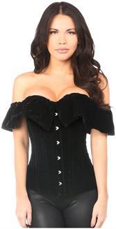 Top Drawer Black Velvet Off-The-Shoulder Steel Boned Corset