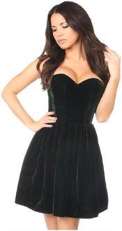 Top Drawer Steel Boned Green Velvet Empire Waist Corset Dress