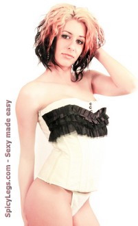 White Black Satin Ruffle Top Overbust Corset Top