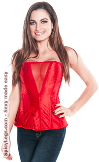 Side Zipper Valentine Red Hot Deep V Cut Satin Corset Top