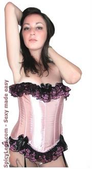 Pink Satin Ruffled Corset with Trims
