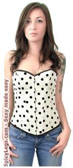 Elegant White Black Polka Dot Womens Corset Top
