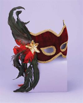 Karneval 1/2 Mask - Feathers Maroon