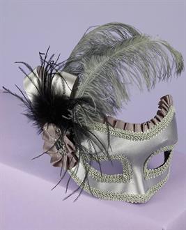 Satin and Feather Half Mask on Glasses