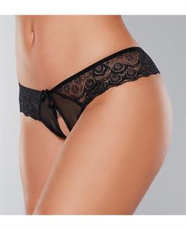 Adore Foreplay Lace and Mesh Front Open Panty Black