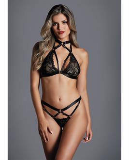 Adore the Sweetest Strappy Lace Bra and Panty Black