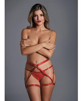 Adore the Fantasy Strappy Harness and Ouverte G-String Red