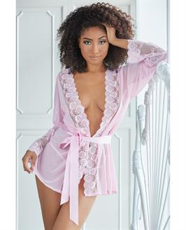 Allure Nina Lace and Mesh Robe w/G-String Pink