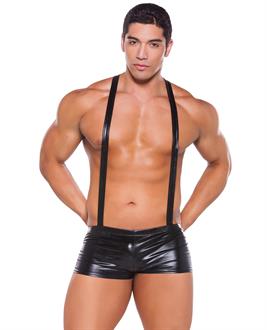 Zeus Wet Look Suspender Shorts Black