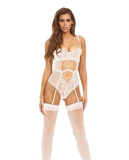 Bombshell Boudoir Strap Overlay Teddy White