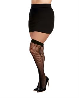Diamond Net Thigh Highs w/Back Seam and Vinyl Bowtie Black