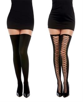Opaque Knitted Thigh High Stockings w/Criss Cross Detail (can be worn two ways) Black