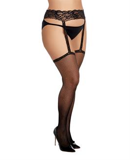Fishnet Suspender Garter Pantyhose w/Back Seam and Bow Accent Black