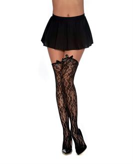 Knitted Lace Design Thigh High Stockings Black
