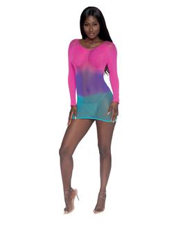 Simply Sexy Seamless Mesh Versatile Two Way Bodystocking Pink/Ocean