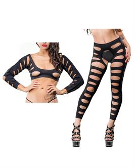 Beverly Hills Naughty Girl Crotchless Leggings w/Varigated Holes Black