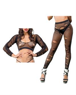 Beverly Hills Naughty Girl Crotchless Mixed Hole Leggings Black