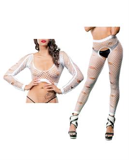 Beverly Hills Naughty Girl Crotchless Mixed Hole Leggings White