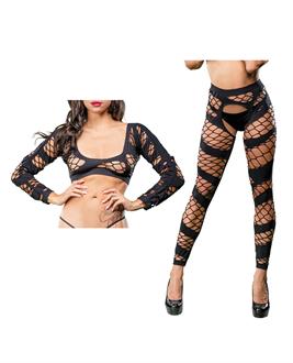 Beverly Hills Naughty Girl Crotchless Mesh and Fishnet Leggings Black