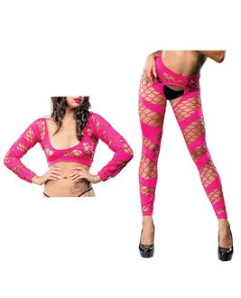 Beverly Hills Naughty Girl Crotchless Mesh and Fishnet Leggings Pink