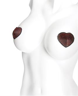 Heart Rhinestone Pasties - Red/Black